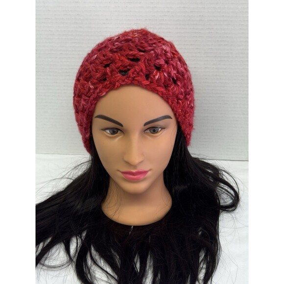Beanie Hat Skull Cap Adult Teens Crochet Unisex Red White Handmade - Picture 1 of 7
